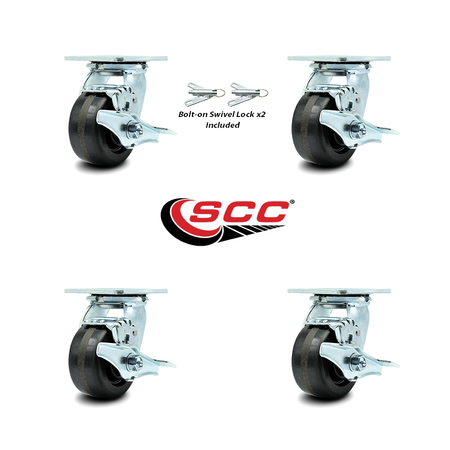 Service Caster 4 Inch Phenolic Caster Set with Ball Bearings 4 Brake 2 Swivel Lock SCC SCC-30CS420-PHB-TLB-BSL-2-TLB-2